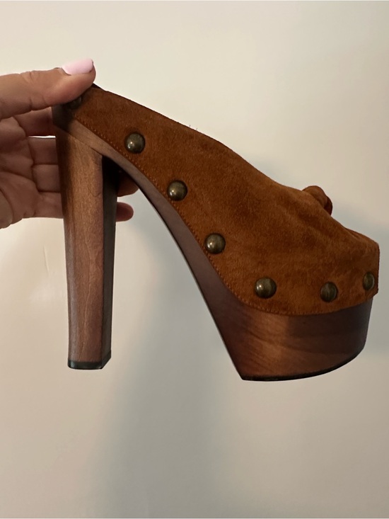 Giuseppe Zanotti Shoes - Giuseppe Zanotti Brown Suede Wood-Platform Studded Mule